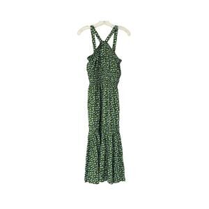 Sleeveless High Neck Peony Midi Dress - Green Floral - 4